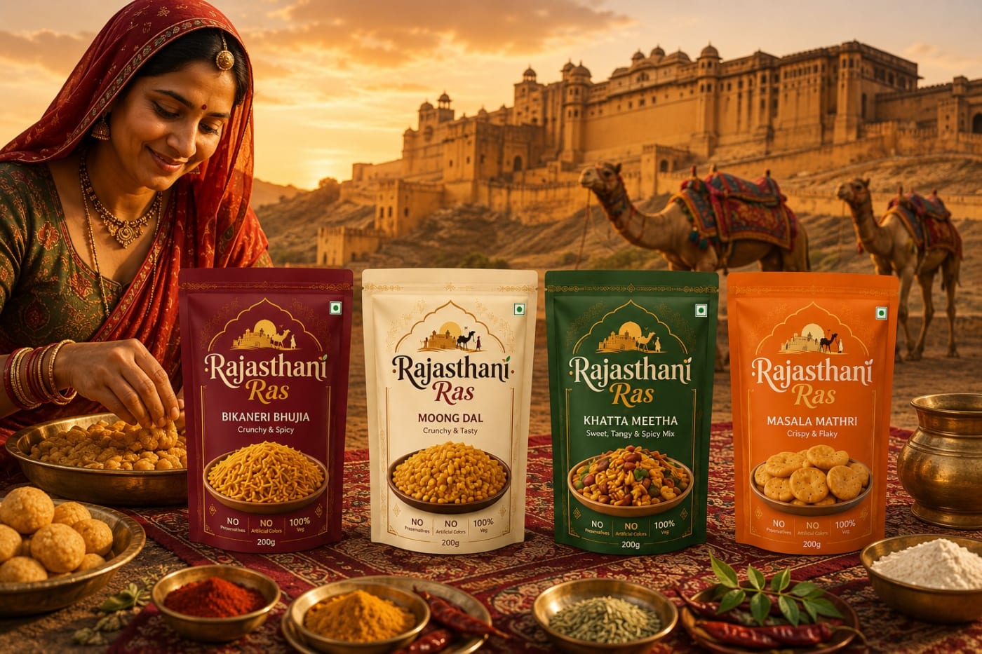 Bikaneri Bhujia and regional Indian pantry snacks from Rajasthan